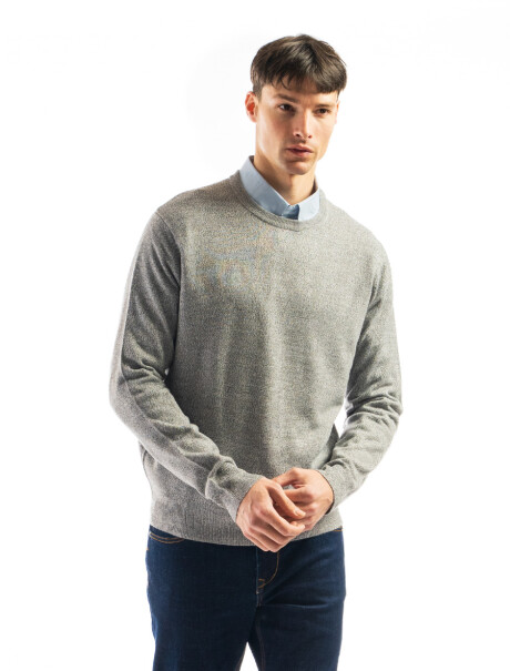 Buzo Tipo Cashmere Cuello Redondo Gris Claro Melange