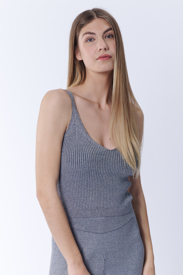 Top Bretel Fino Punto Lurex Gris