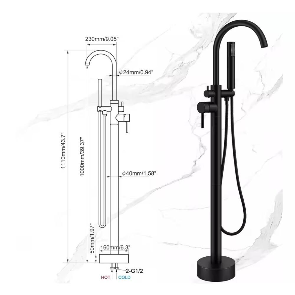 Grifería de Bañera Monocomando de pie Bremen negro mate Grifería De Bañera Monocomando De Pie Bremen Negro Mate