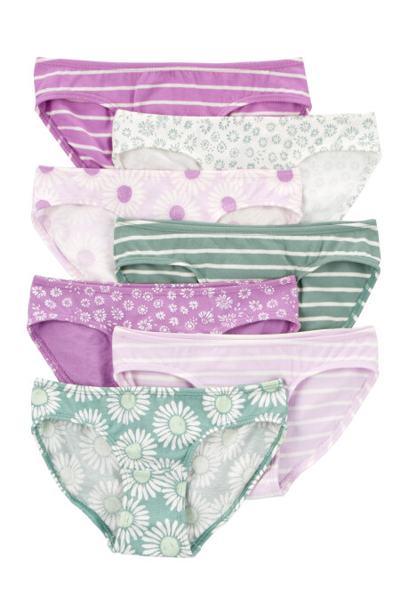 Pack siete bombachas de algodón, diseño floral. Talles 6-12 Sin color