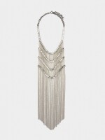 Collar Maxi Largo Con Cristales plateado