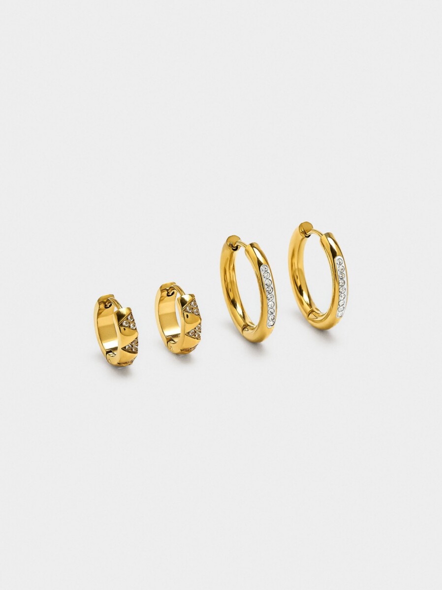 Set De Aros Con Cristales - Acero Inoxidable - dorado 