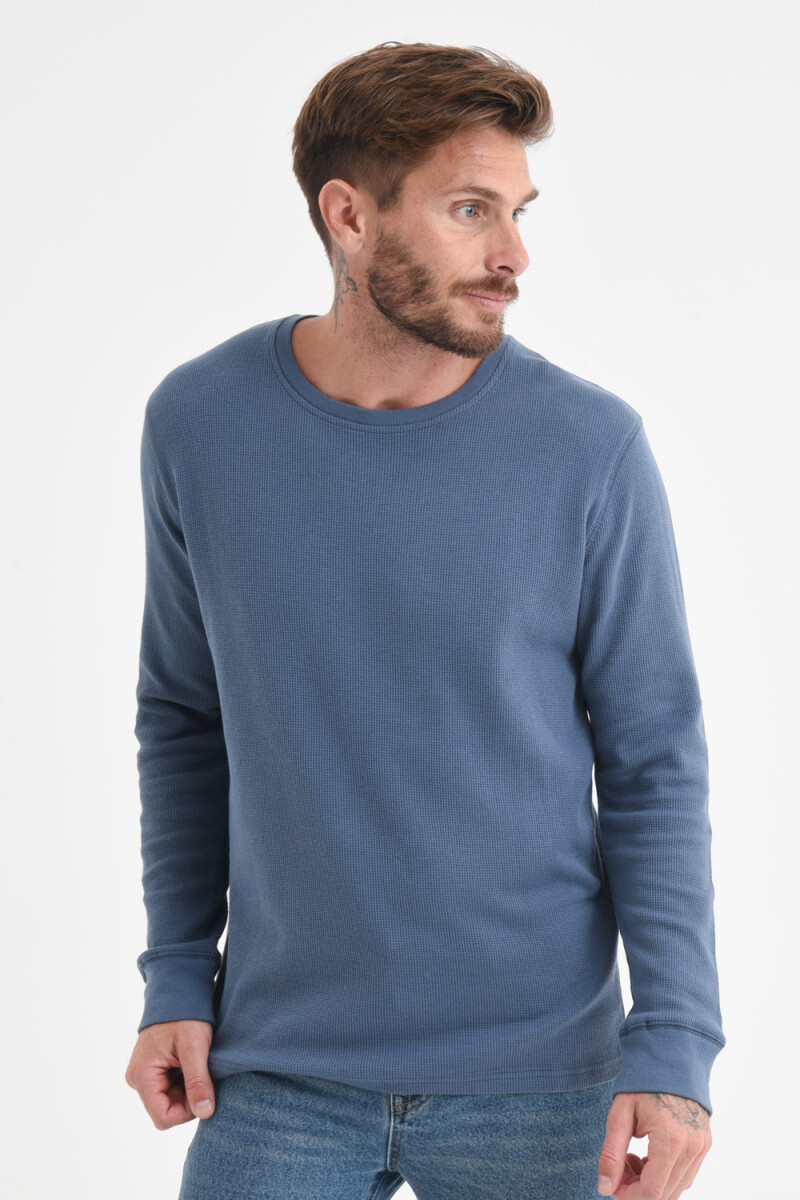 Camiseta manga larga textura - Azul piedra 