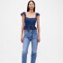 FLTR SLV SQ NK PEPLUM TOP MEDIUM WASH