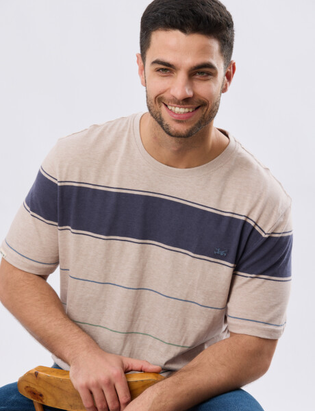REMERA RAYADA DE ALGODÓN Beige