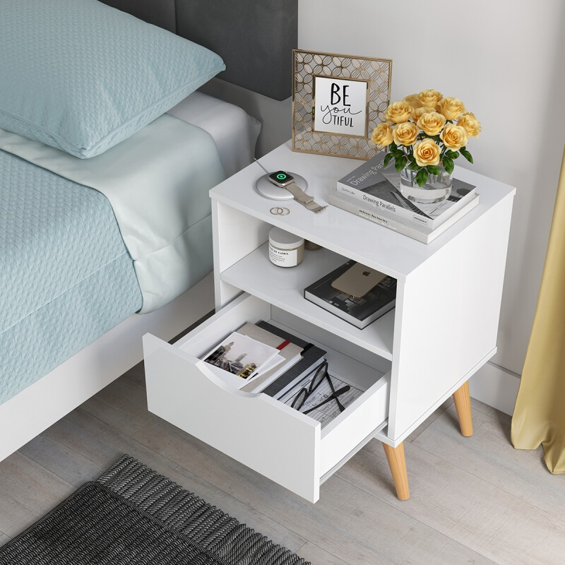 Mesa De Luz Dormitorio Nórdica 1 Cajón Grecia Blanco