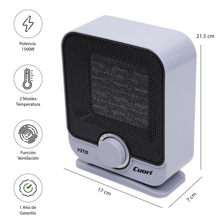 Caloventilador Cerámico 2Niveles 1500W Termostato Cuori Vito Gris