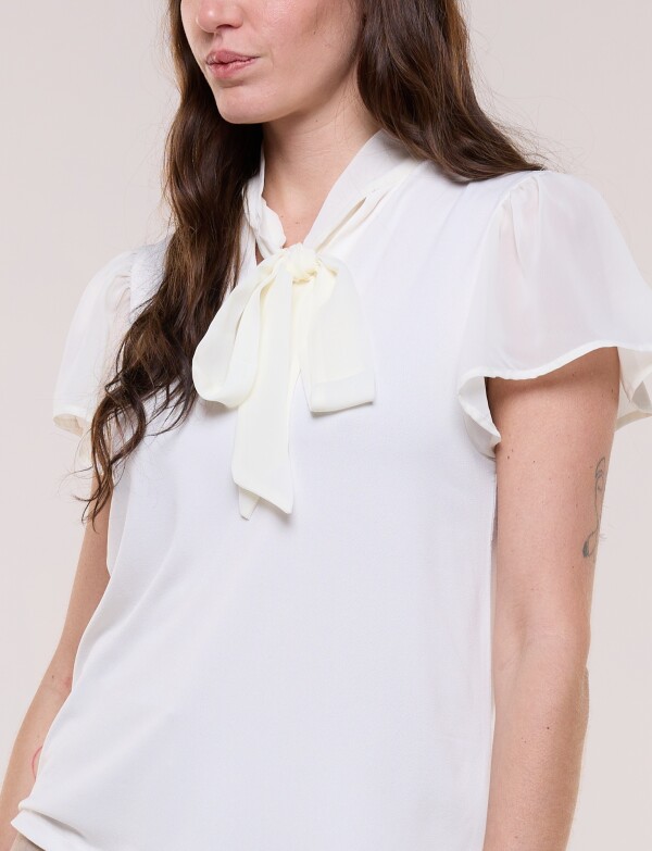 Blusa Tie Neck Con Mangas Mariposa De Gasa CRUDO