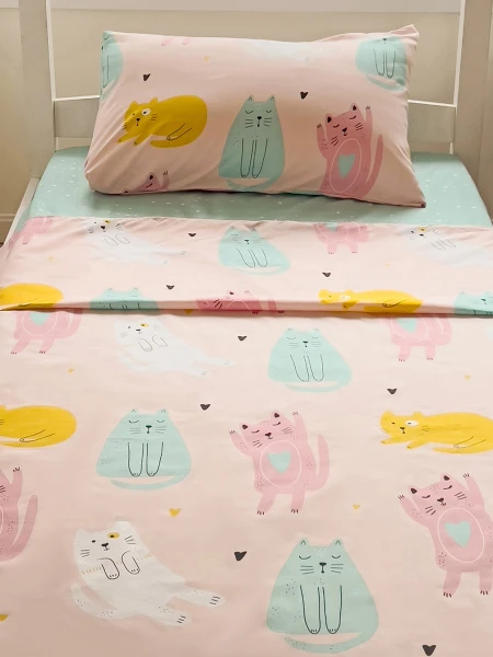 JUEGO DE SABANAS CATS COLORS ROSADO