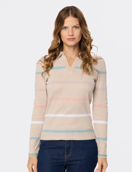 REMERA POLO RAYADA Beige