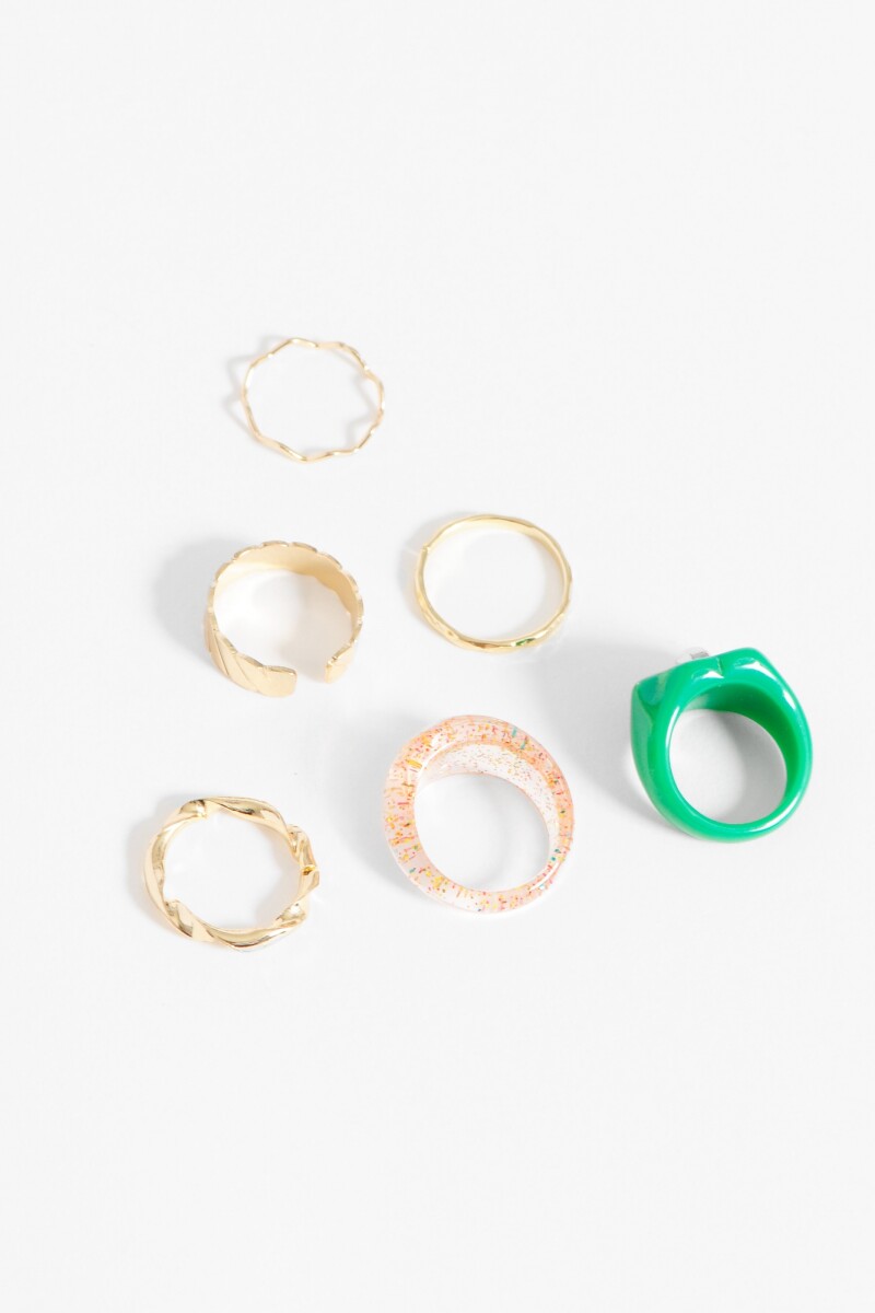 Set anillos acrilico verde dorado