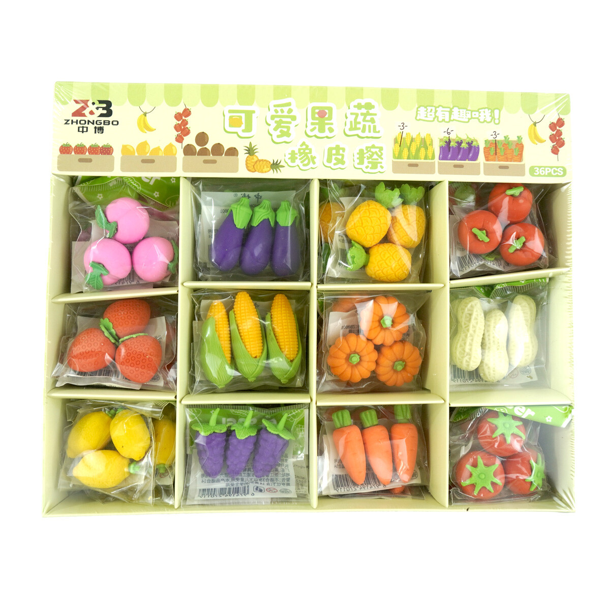 GOMA BORRAR FRUTAS Y VERDURAS 21--33GR 2-4.5CM 12 DISEÑOS 