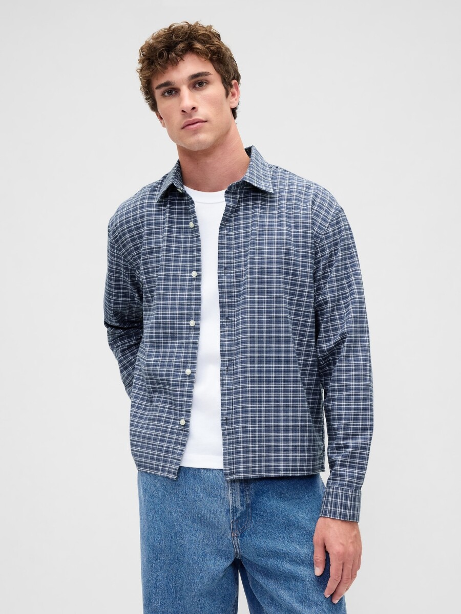 Camisa Oxford Cropped Hombre - Blue Plaid 