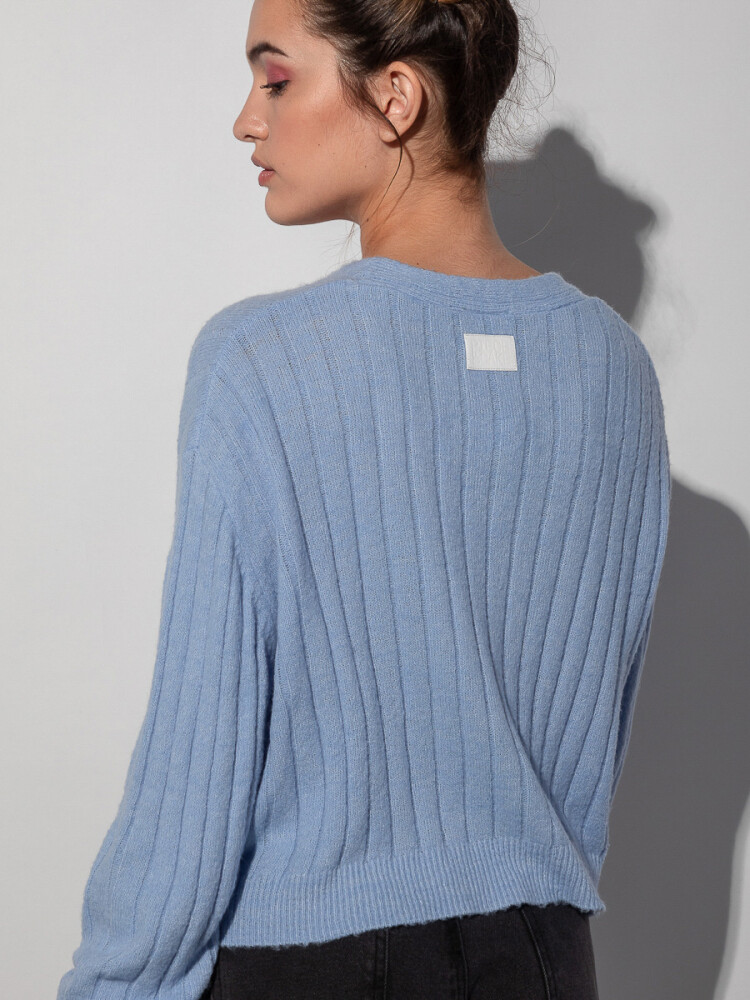 CARDIGAN BAIRES Celeste Grisáceo