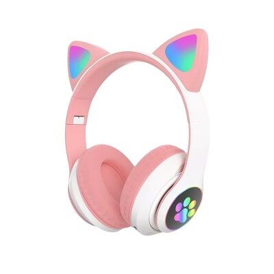 Auriculares inalambrico bluetooth STN28 infantil orejas gato luces rosado Auriculares inalambrico bluetooth STN28 infantil orejas gato luces rosado