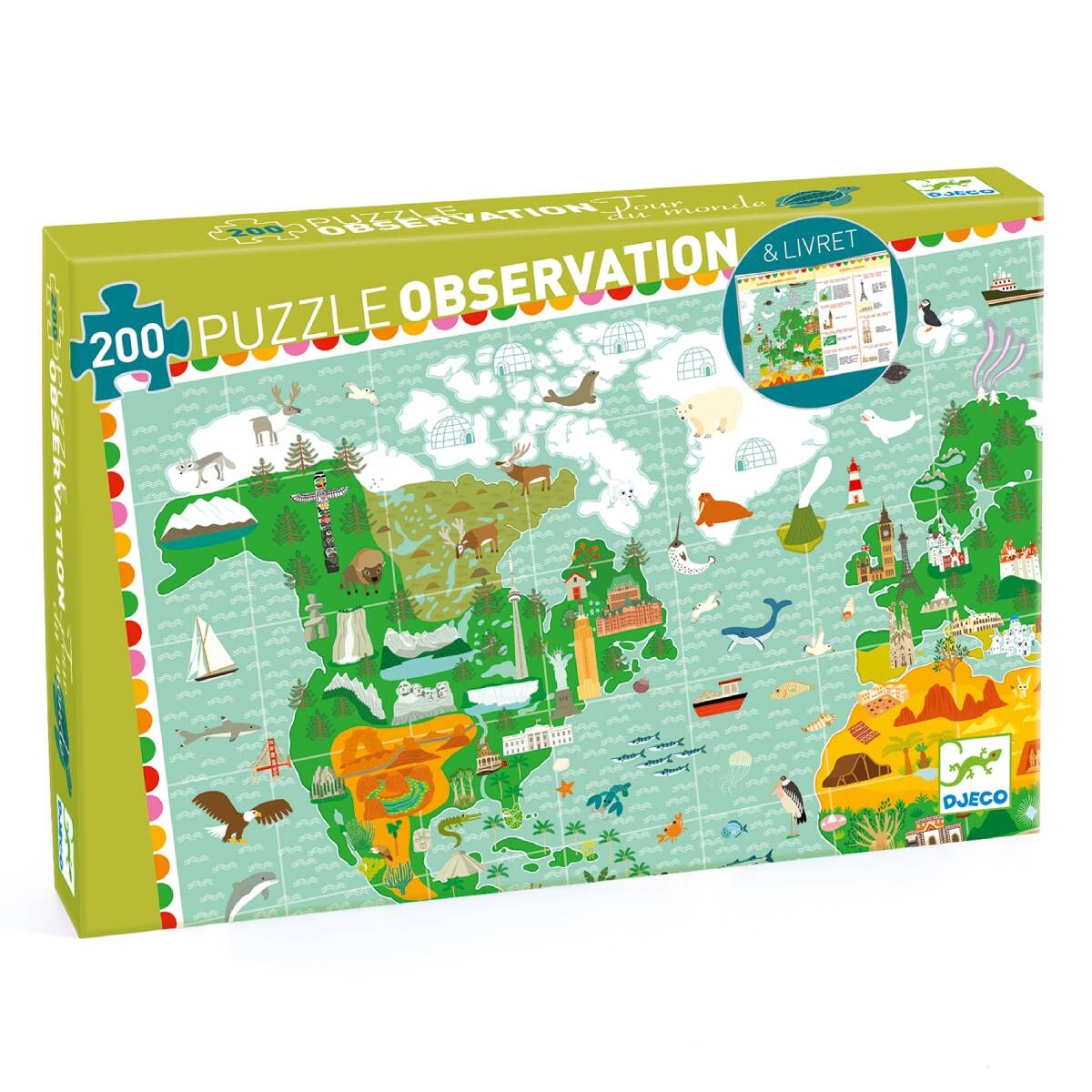 Puzzle Observación 200 pzas Djeco Alrededor del Mundo + Librito 