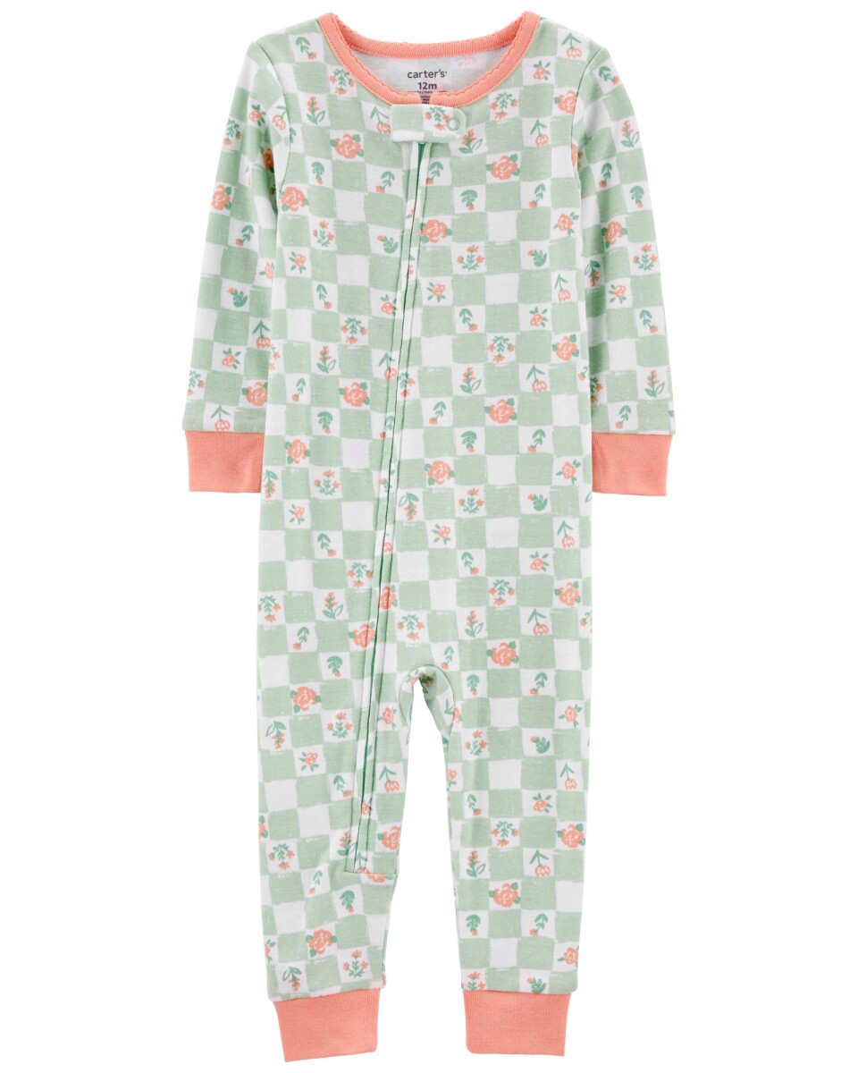 Pijama una pieza de algodón, diseño floral y cuadriculado. Talles 2-5T 