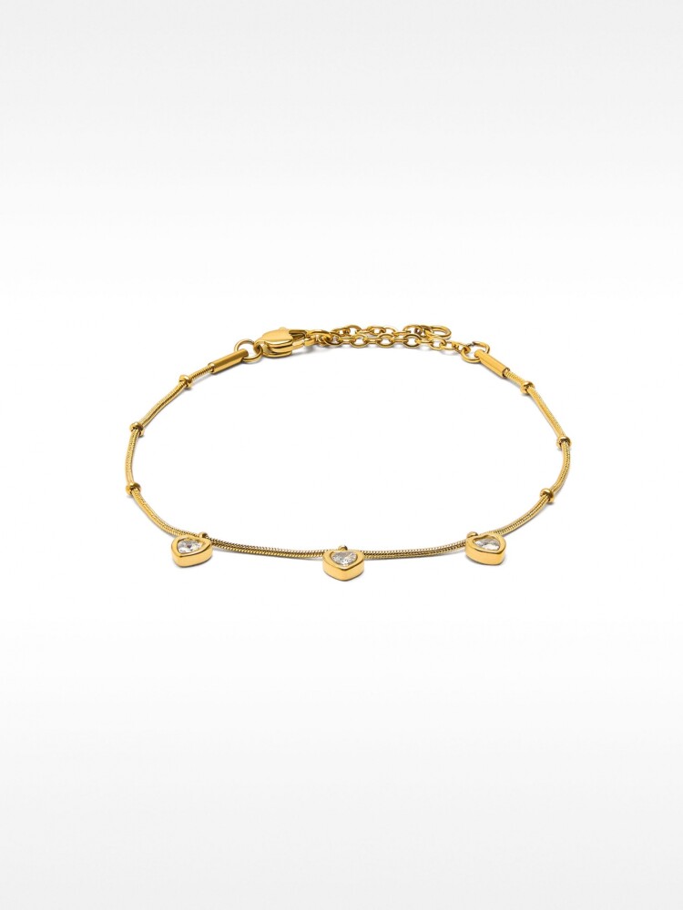 Pulsera De Corazones Con Cristales - Acero Inoxidable dorado