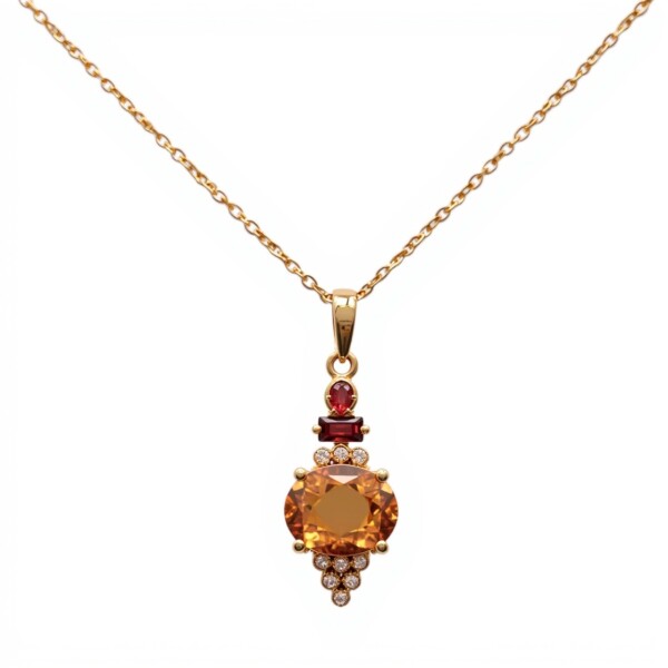 Conjunto Ganesha-Plata rodinada 925 con micra oro 18k- Piedra Citrino, Granate y Brillante-CJ2001 conpiedra