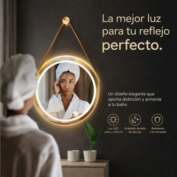 Espejo Redondo De Colgar Led 60 Cm Led13 DORADO