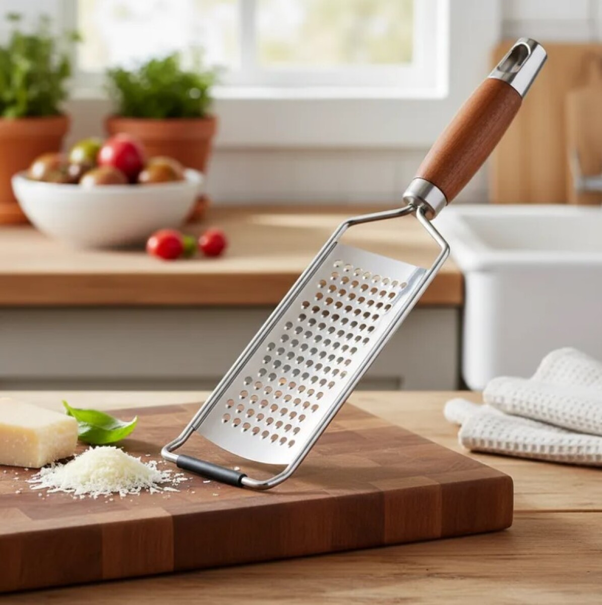 Rallador Manual de Acero Inoxidable con Mango de Madera 