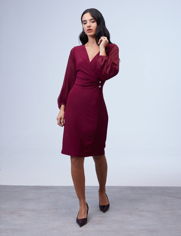 Vestido Escote V Cruzado BORDEAUX