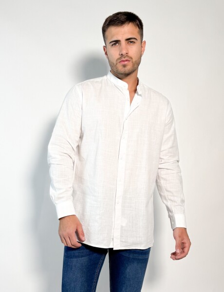 Camisa Hercules con cuello mao de lino y algodón Blanco
