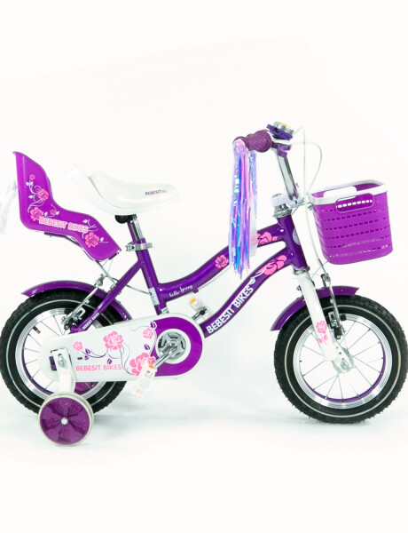 Bicicleta Bebesit Queen rodado 12" con rueditas y canasto Violeta