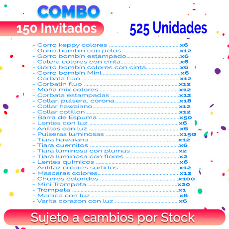 Combo Cotillon Fluo Luminoso 150 Invitados - 486 Articulos Combo Cotillon Fluo Luminoso 150 Invitados - 486 Articulos