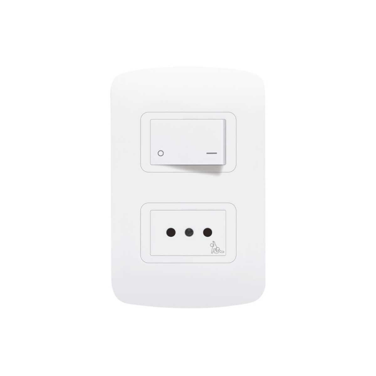 Plaqueta Toma Con Seguridad + Interruptor Unipolar Atenea Plus Blanco 