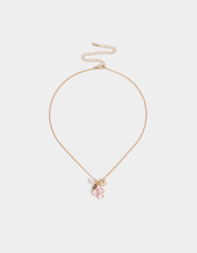 Cadena Corta con Dije Con flores Collar Corto Con Flores - Dorado