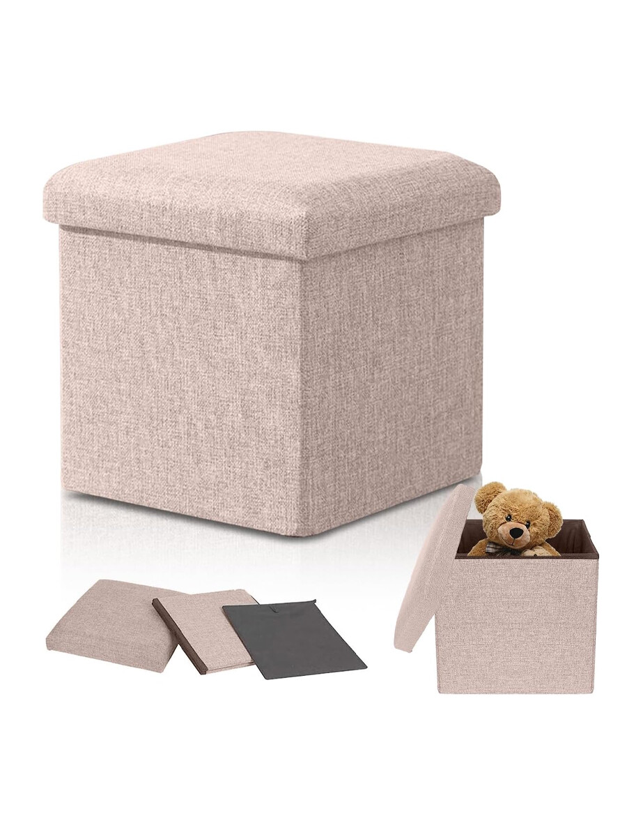 PUFF PLEGABLE DE LINO - BEIGE 
