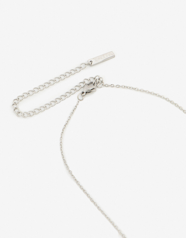 Cadena Corta con Dije Piedras Collar De Acero Con Piedra Cuarzo - Plateado