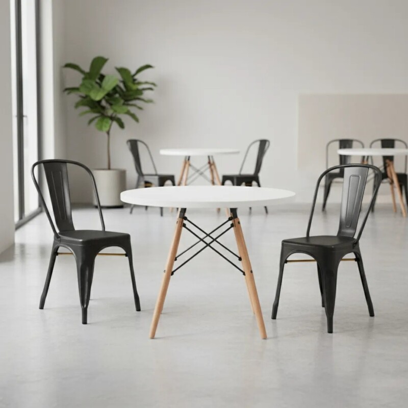Juego de comedor Con Mesa Circular de 80cm + 2 Sillas Tolix Blanco