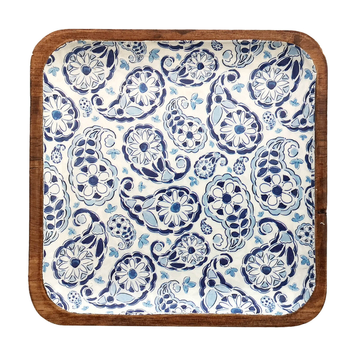 Plato de Madera de 16,5 x 16,5 cm - Varios Diseños - Arabesco Azul 