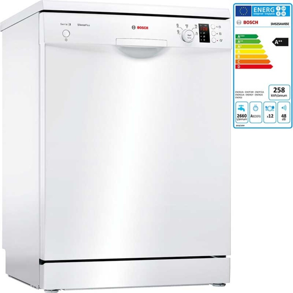 Lavavajillas BOSCH SMS25AW05E 12 SERVICIOS de Libre Instalacion 60cm Blanco blanco