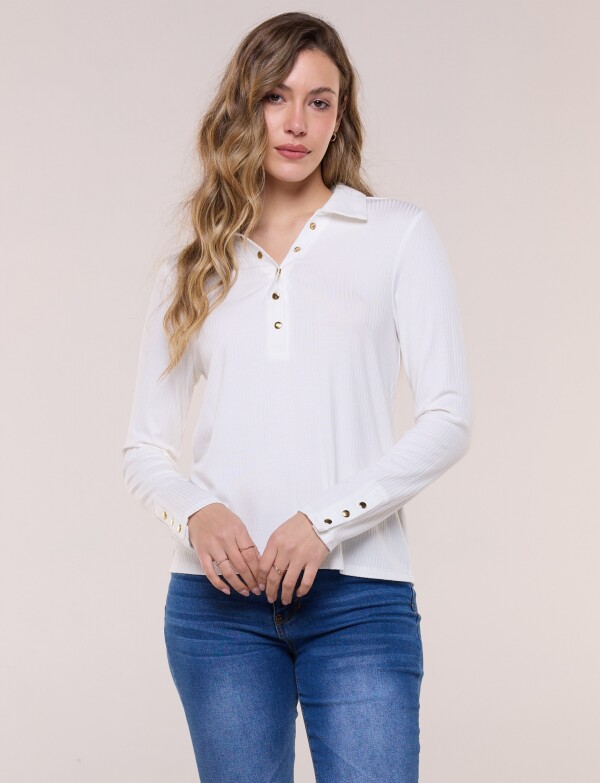 Remera Cuello Polo Con Botones CRUDO