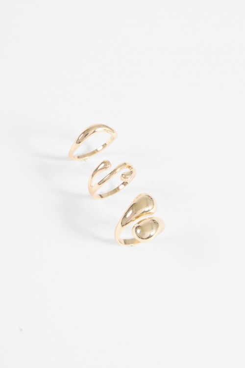 Set de 3 anillos curvo dorado