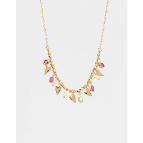Collar Corto Con Multidijes De Corazones Dorado