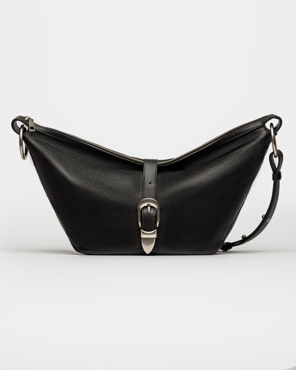Bolso Bambu En Cuero Graneado Negro