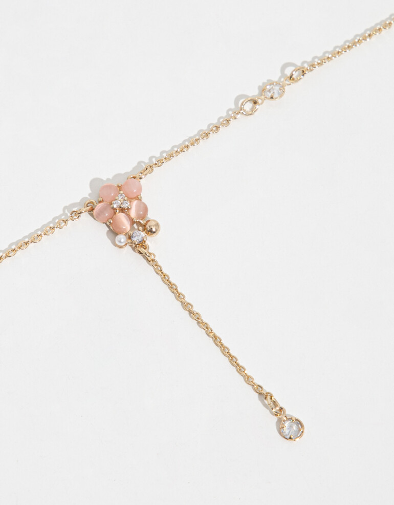 Collares Cortos Strass Collar Con Dije De Flor - Dorado