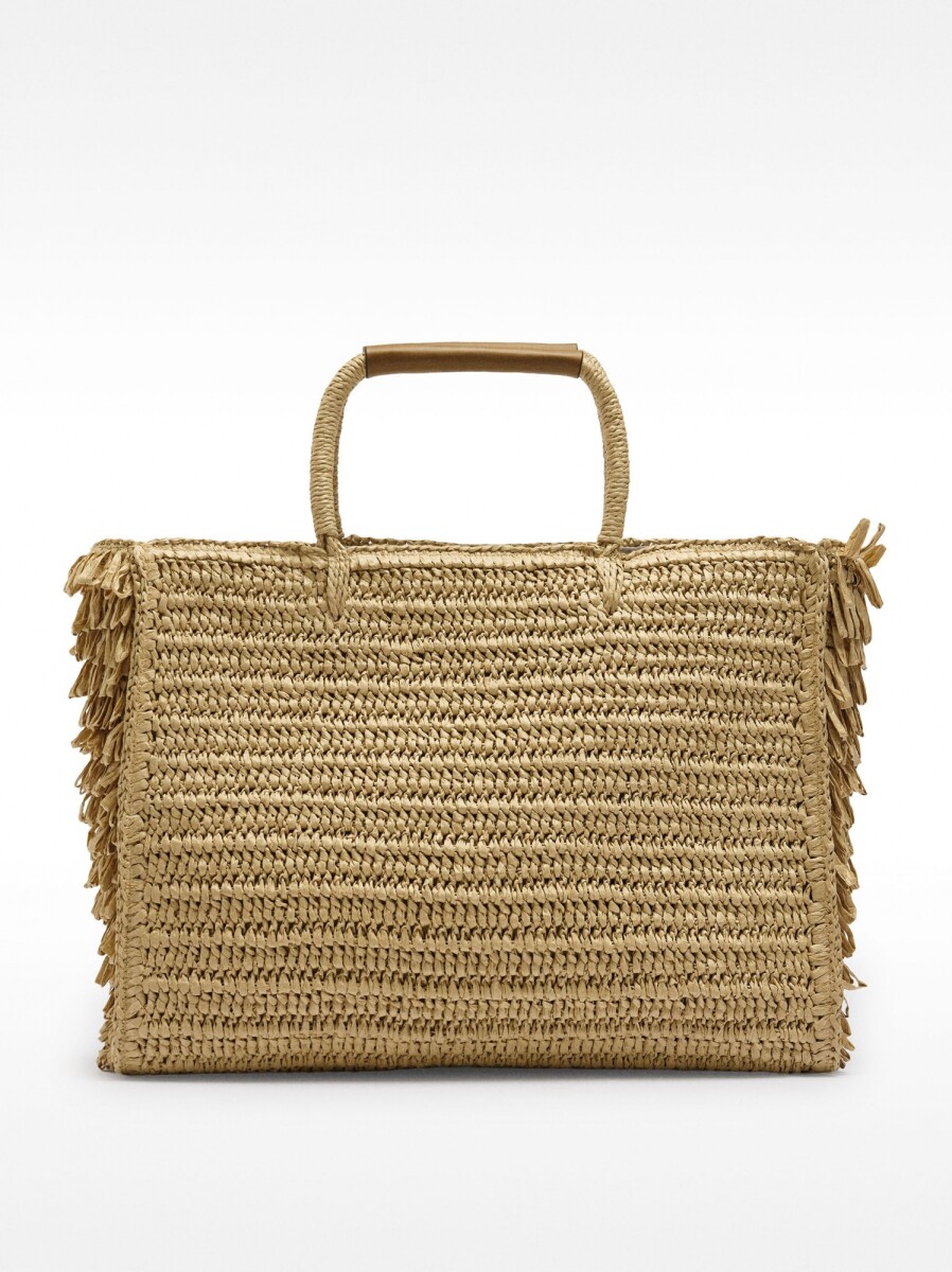 Bolso Shopper Efecto Rafia Con Flecos - natural 
