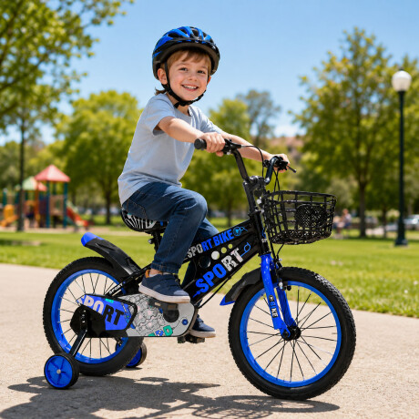 Bicicleta Infantil Rodado 16 C/Rueditas Aux Estilo Deportivo Celeste