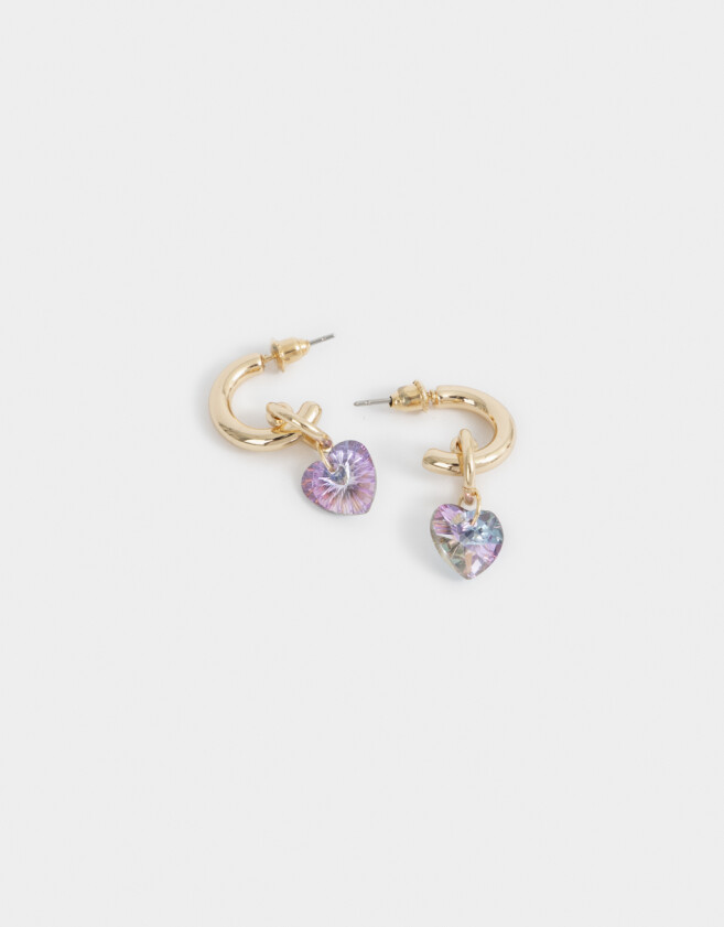 Aros Argollas Strass Corazón Aros Argolla Strass Corazón - Dorado