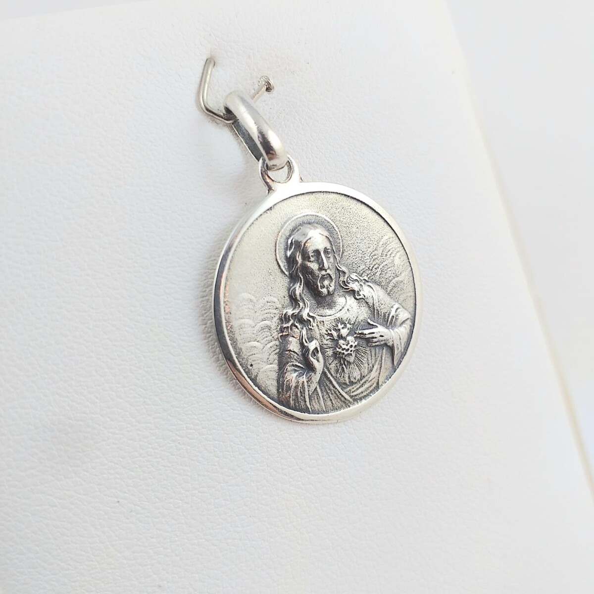 Medalla religiosa de plata 925, Sagrado Corazón de Jesús, diámetro 23mm. 