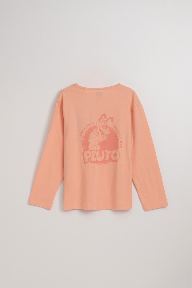 Remera manga larga estampada Pluto Salmón
