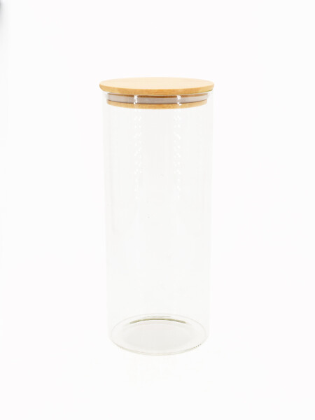 FRASCO VIDRIO TAPA BAMBOO TRANSPARENTE
