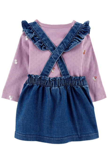 Set tres piezas jumper jean, blusa y medias de algodón Set tres piezas jumper jean, blusa y medias de algodón