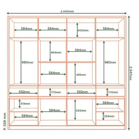 Ropero Armario 8 Puertas 4 Cajones 2 Percheros y Estantería - Marrón/Blanco Off White Ropero Armario 8 Puertas 4 Cajones 2 Percheros y Estantería - Marrón/Blanco Off White