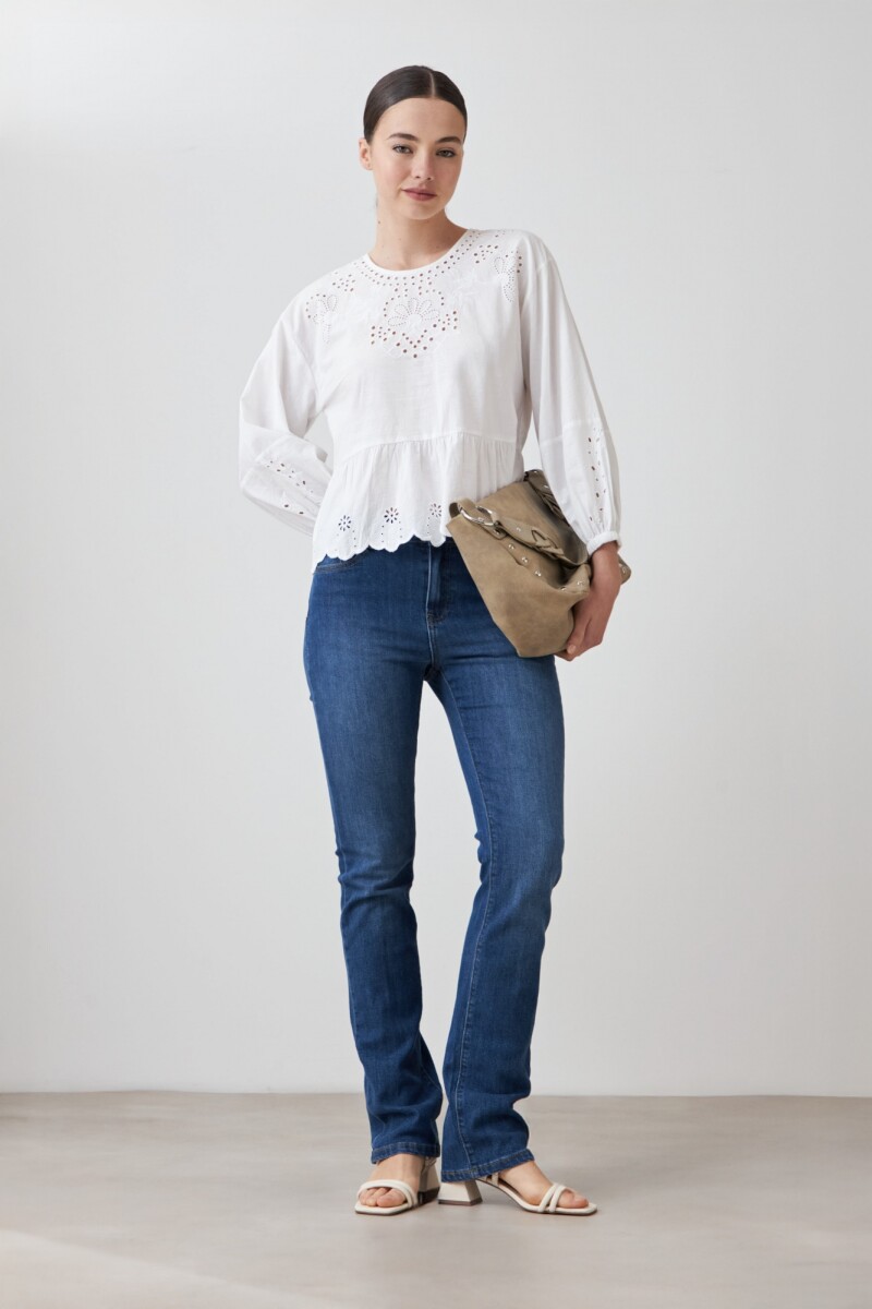 Blusa calada con mangas abullonadas blanco